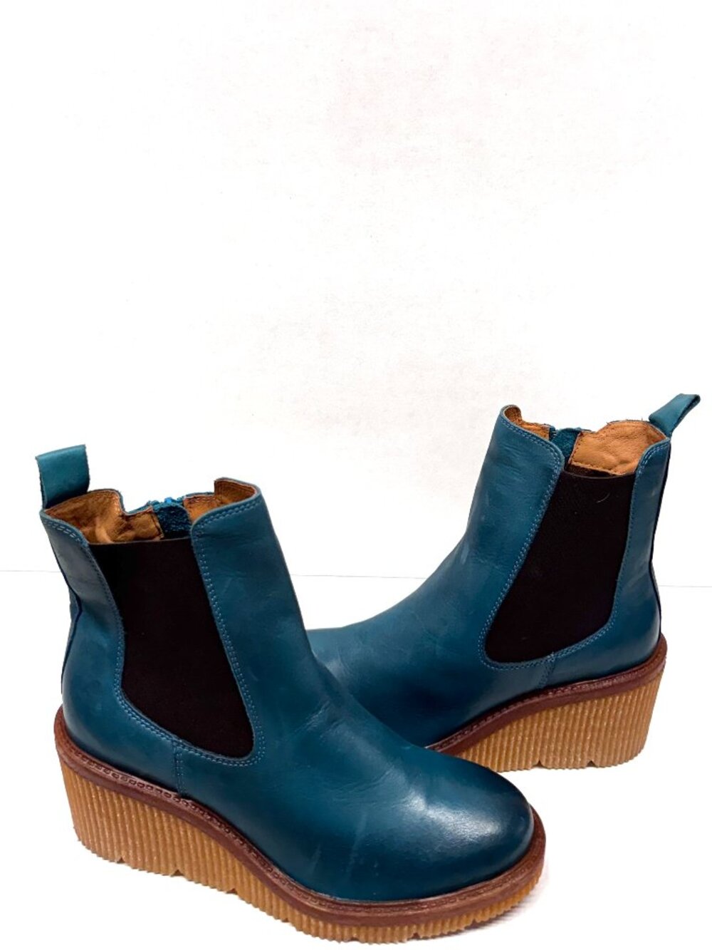 MIZ MOOZ WEDGE LEATHER BOOTS SIDE ZIP / GORE TEAL 37EU / 7US NEW B - 34